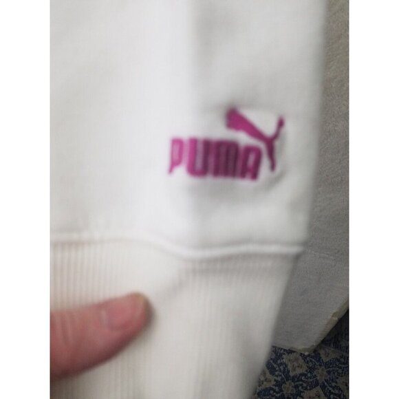 Puma White Hoodie Purple Stitching applique logo Asymmetrical W xl full zip - Picture 4 of 11